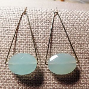 Long Gold Earrings with Pale Blue Stones